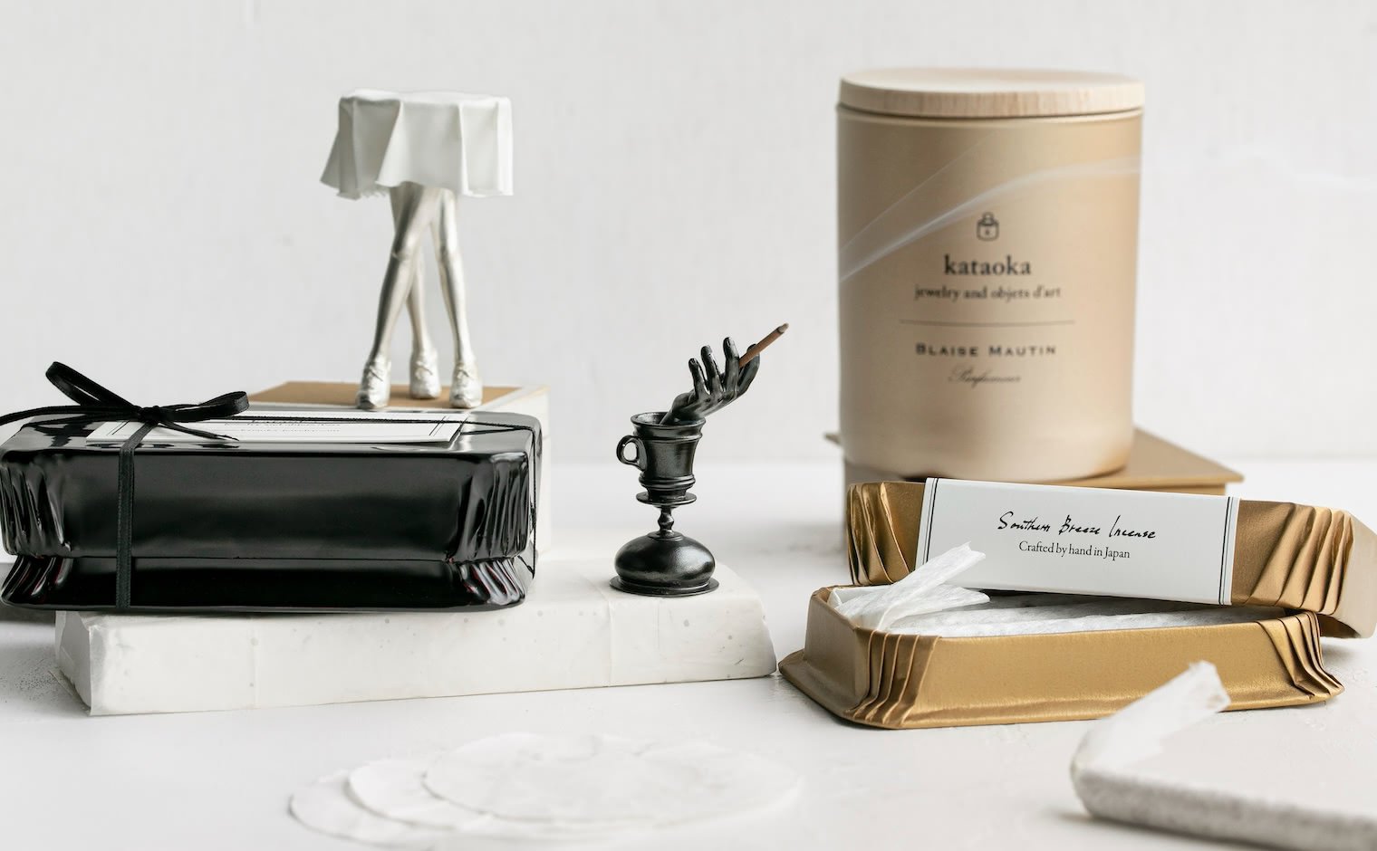 kataokaオブジェ・ダールコレクション：シルバー彫刻、ブレーズ・モタン キャンドル、サザンブリーズ お香